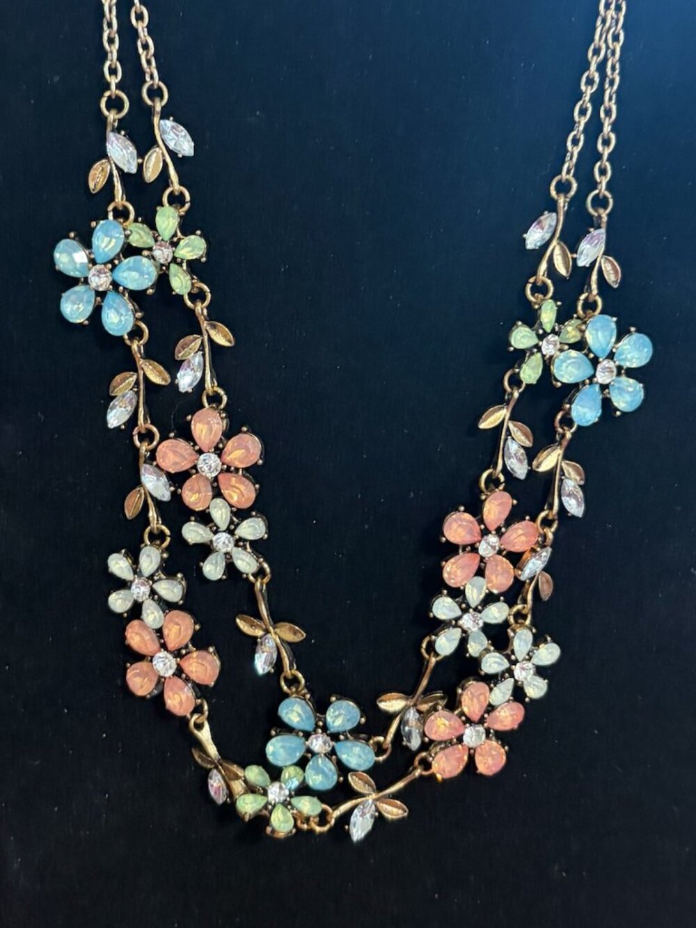 NECKLACE AND EARRING SET - LOVELY FLORAL DESIGN WITH MULTICOLOR STONES - Picture 3 of 4